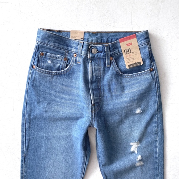 Levi's Blue Straight Leg Jeans with Distressed Details - Picture 2 of 4